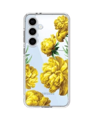 Etui do Samsung Galaxy S24 FE przeźroczyste, silikonowe Flexi, żółte piwonie
