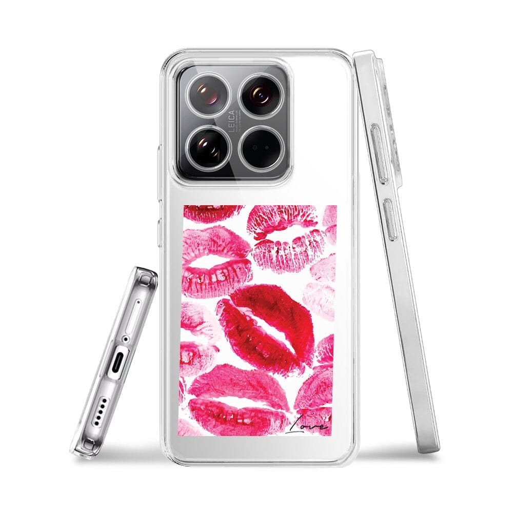 Etui do Xiaomi 14 przeźroczyste, silikonowe Flexi, pocałunki z napisem "love" - obrazek 3