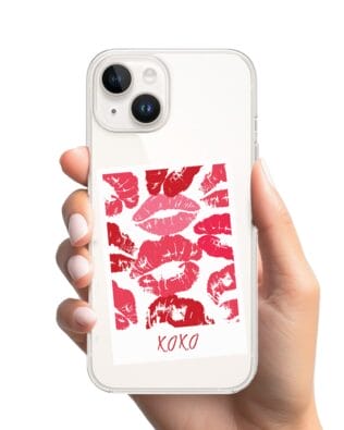 Etui do iPhone 14 Plus przeźroczyste, silikonowe Flexi, pocałunki, polaroid