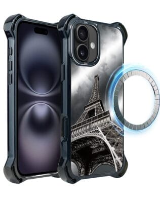 Etui do iPhone 16 Plus IBIZU DropGuard Ultra z MagSafe, Noir City, Wieża Eiffla