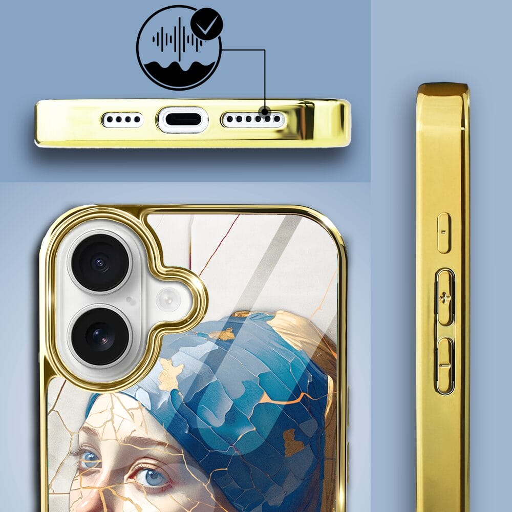 Etui do iPhone 16 Plus IBIZU Elite Glass z MagSafe, Kintsugi Art, kobieta z perłą, złote - obrazek 7