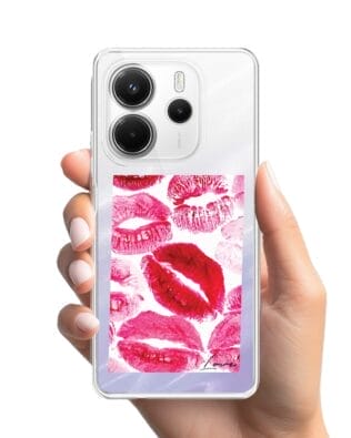 Etui do Xiaomi Redmi Note 14 5G przeźroczyste, silikonowe Flexi, pocałunki z napisem „love”