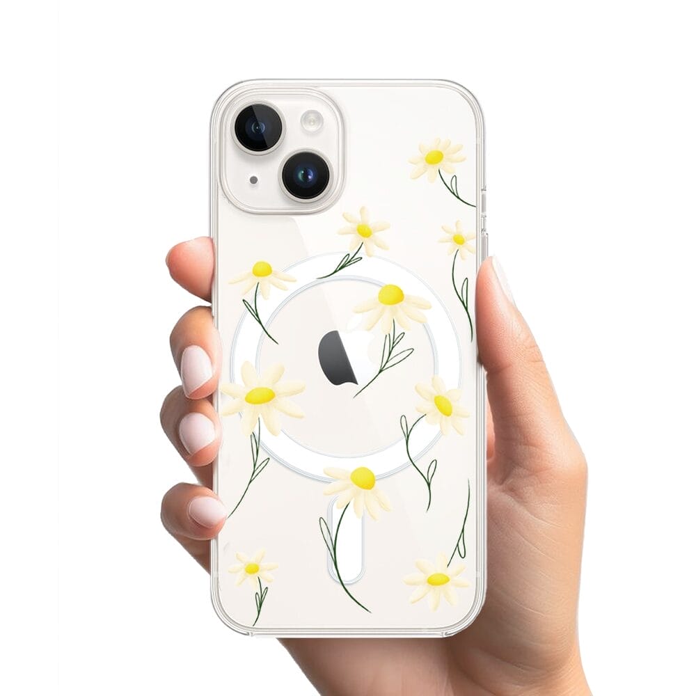 Etui do iPhone 14 Plus z MagSafe przeźroczyste, silikonowe Flexi, stokrotki - obrazek 3