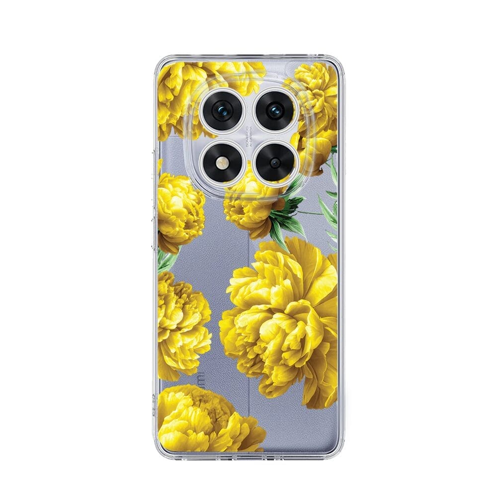 Etui do Xiaomi Redmi Note 14 Pro 5G przeźroczyste, silikonowe Flexi, żółte piwonie
