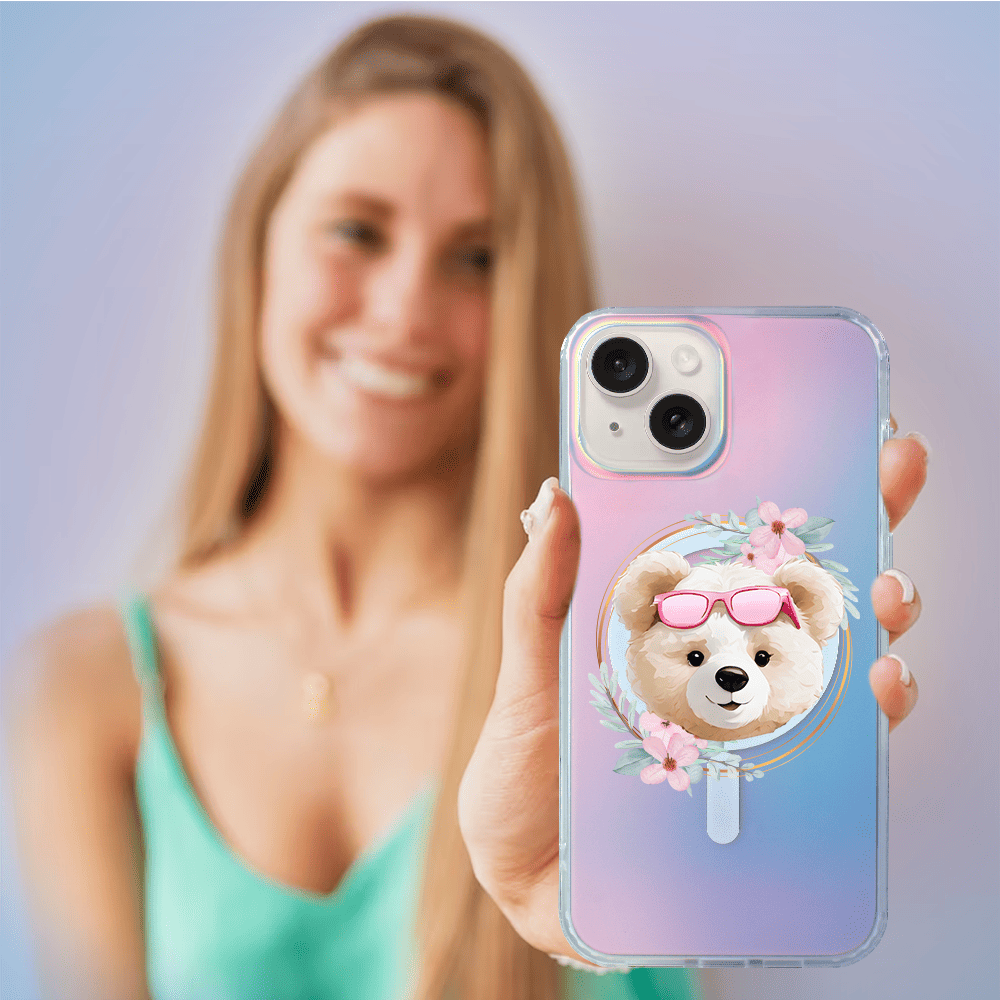 Etui do iPhone 14 IBIZU California Sunset z MagSafe, zmieniające kolor, Flower Queen, miś z kwiatami - obrazek 5