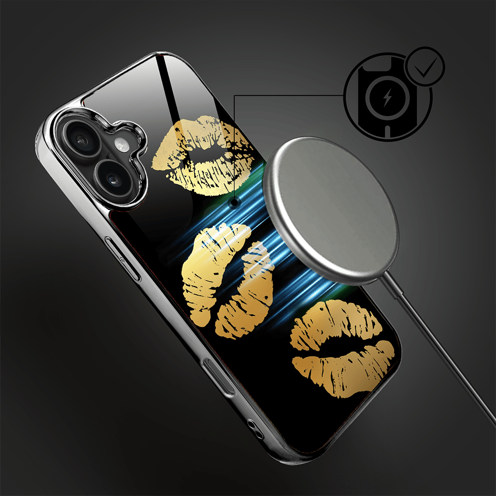 Etui do iPhone 16 IBIZU Elite Glass z MagSafe Golden Midnight, Usta, czarne - obrazek 7