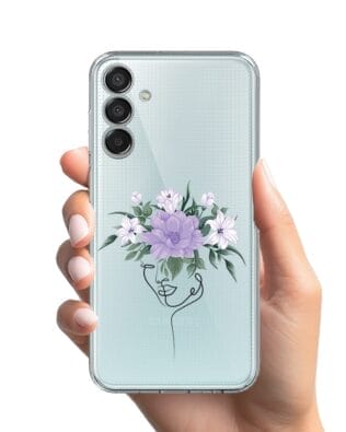 Etui do Samsung Galaxy M15 5G przeźroczyste, silikonowe Flexi, kobieta z kwiatami