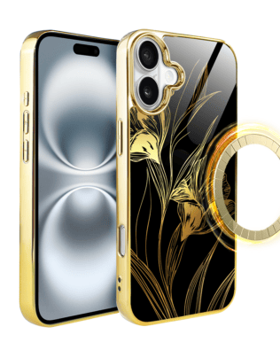 Etui do iPhone 16 Plus IBIZU Elite Glass z MagSafe Golden Midnight, Królewskie irysy, złote