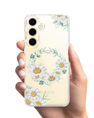 Etui do Samsung Galaxy S24 z MagSafe przeźroczyste, silikonowe Flexi, wianek stokrotek