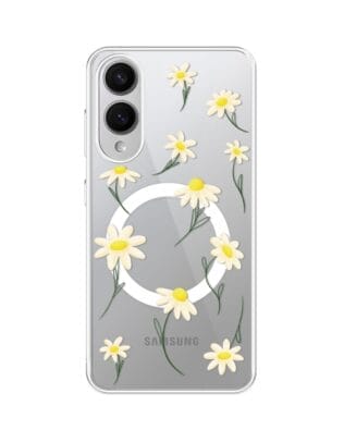 Etui do Samsung Galaxy S25 Edge z MagSafe przeźroczyste, silikonowe Flexi, stokrotki