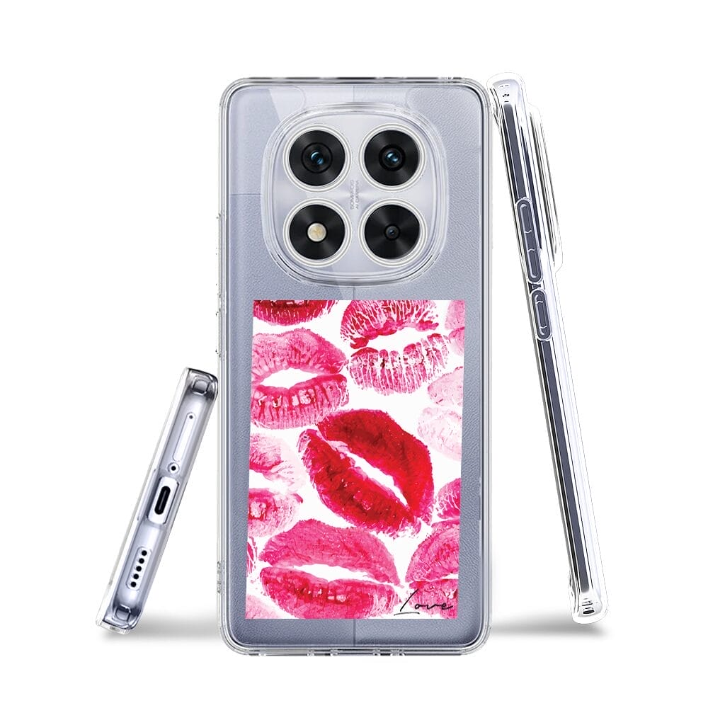 Etui do Xiaomi Redmi Note 14 Pro 5G przeźroczyste, silikonowe Flexi, pocałunki z napisem "love" - obrazek 3