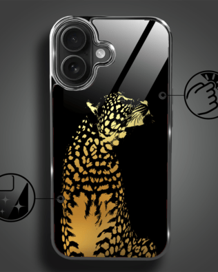 Etui do iPhone 16 Plus IBIZU Elite Glass z MagSafe Golden Midnight, Lampart, czarne