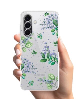 Etui do Samsung Galaxy A56 5G przeźroczyste, silikonowe Flexi, fioletowe kwiatki