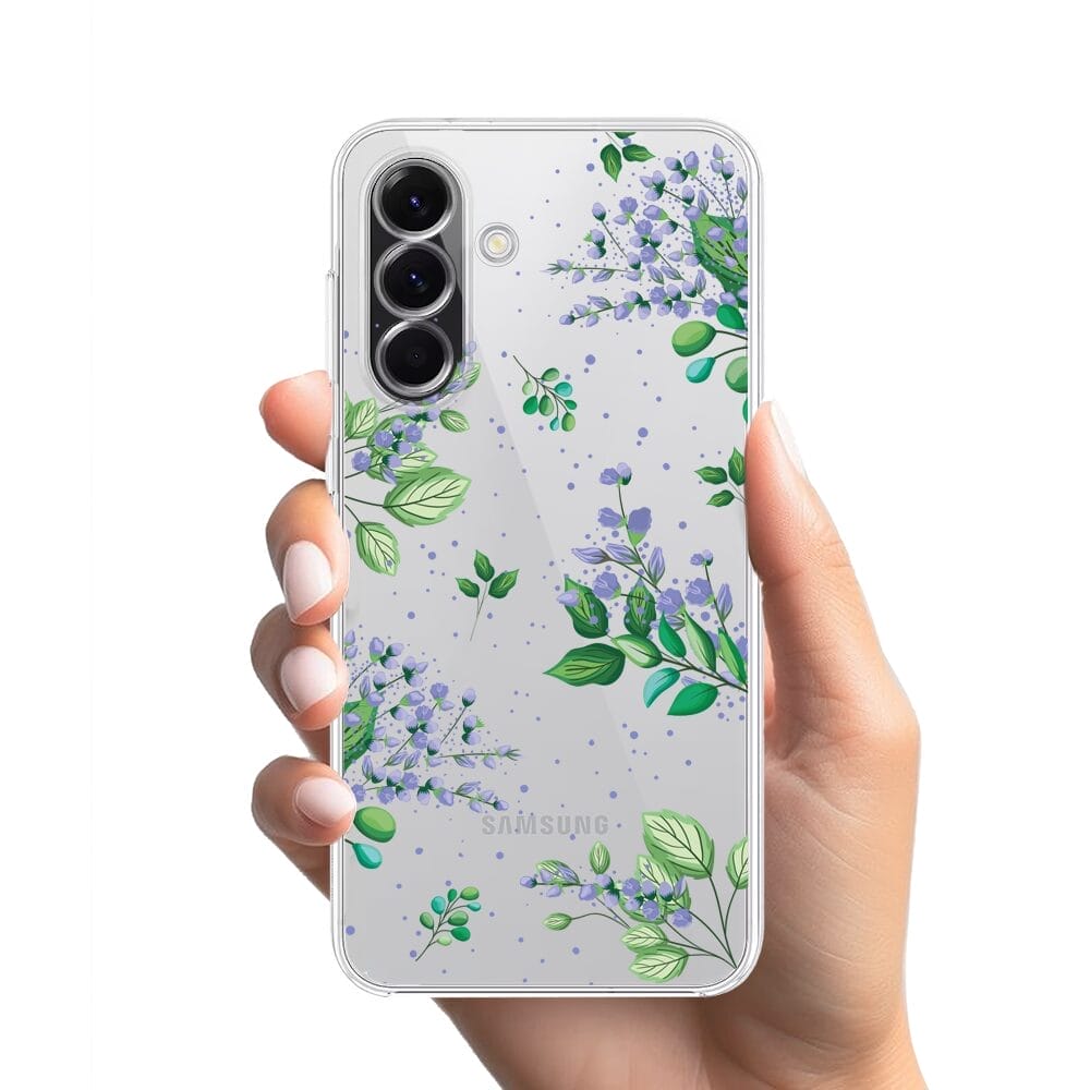 Etui do Samsung Galaxy A56 5G przeźroczyste, silikonowe Flexi, fioletowe kwiatki - obrazek 2