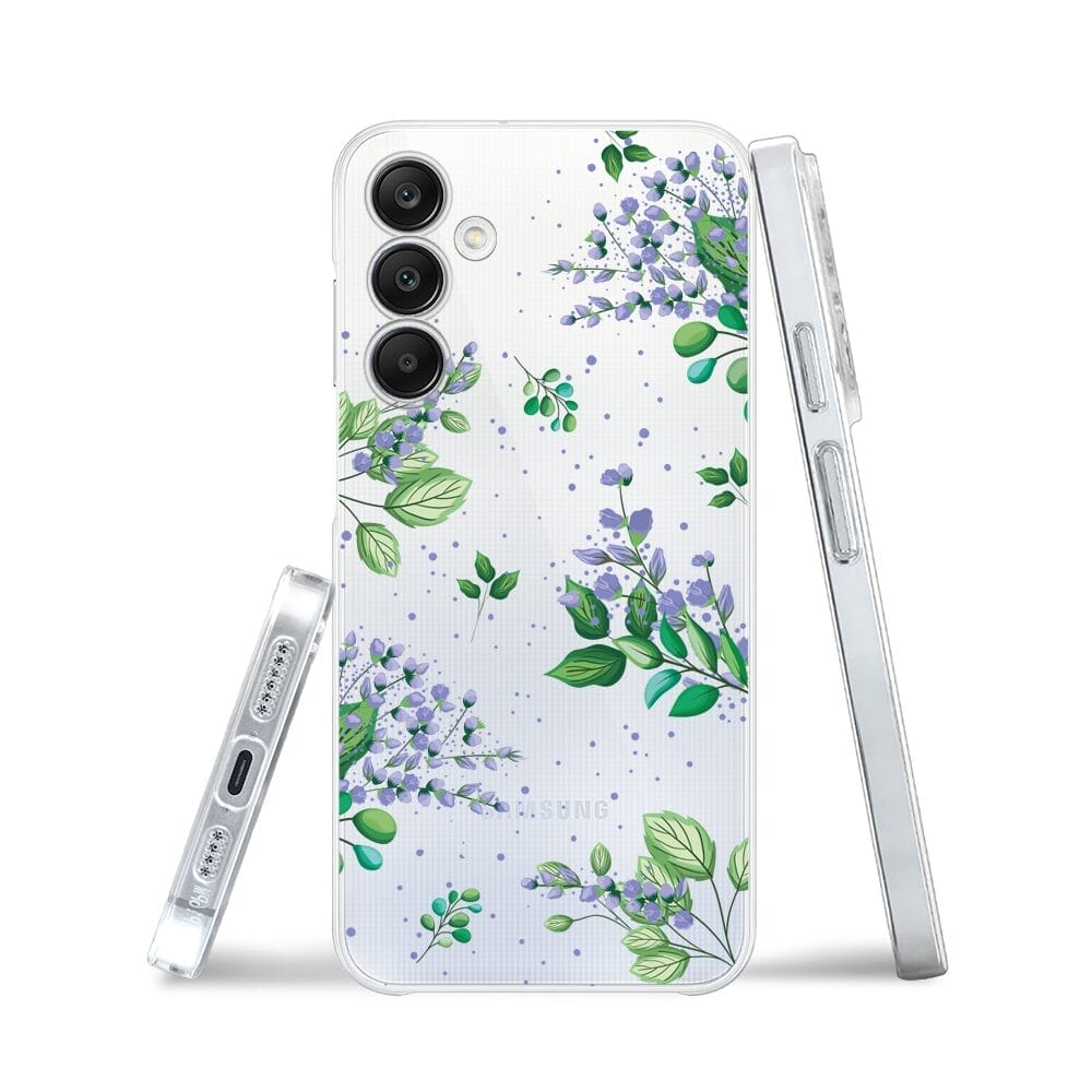 Etui do Samsung Galaxy A25 5G przeźroczyste, silikonowe Flexi, fioletowe kwiatki - obrazek 3