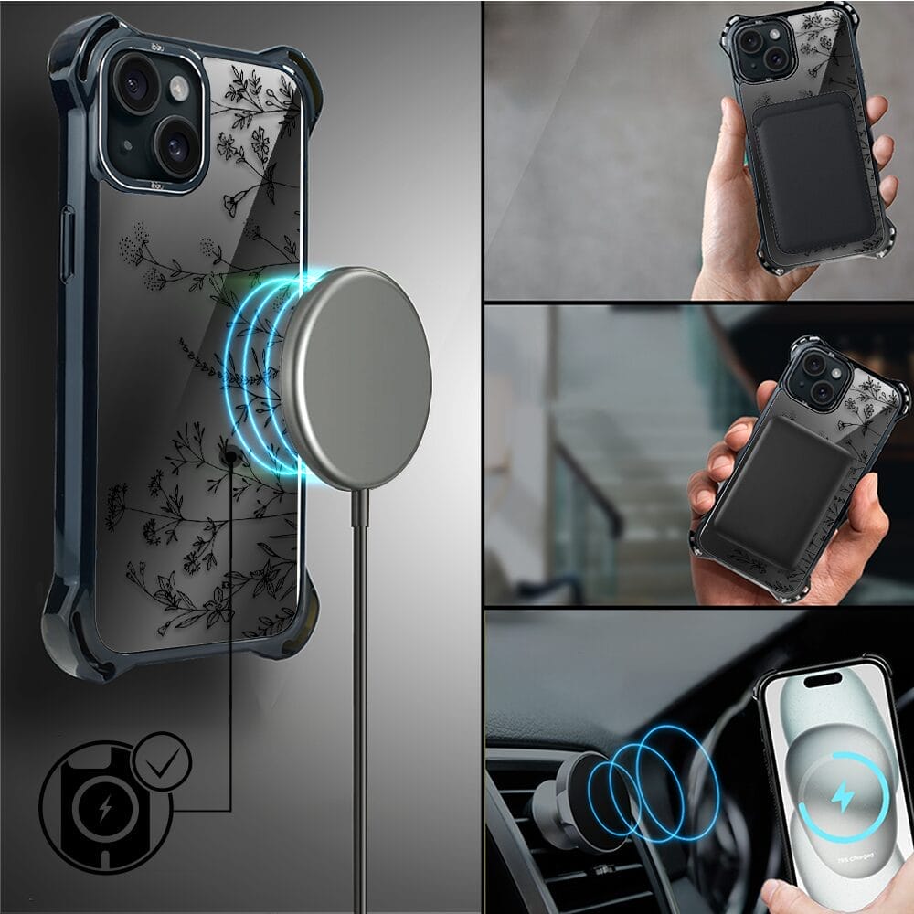 Etui do iPhone 15 Plus IBIZU DropGuard Ultra z MagSafe, Midnight, Dotyk kwiatów - obrazek 8