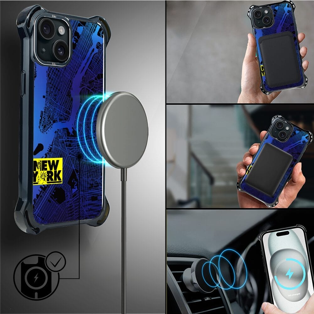 Etui do iPhone 15 Plus IBIZU DropGuard Ultra z MagSafe, mapy świata, New York - obrazek 8