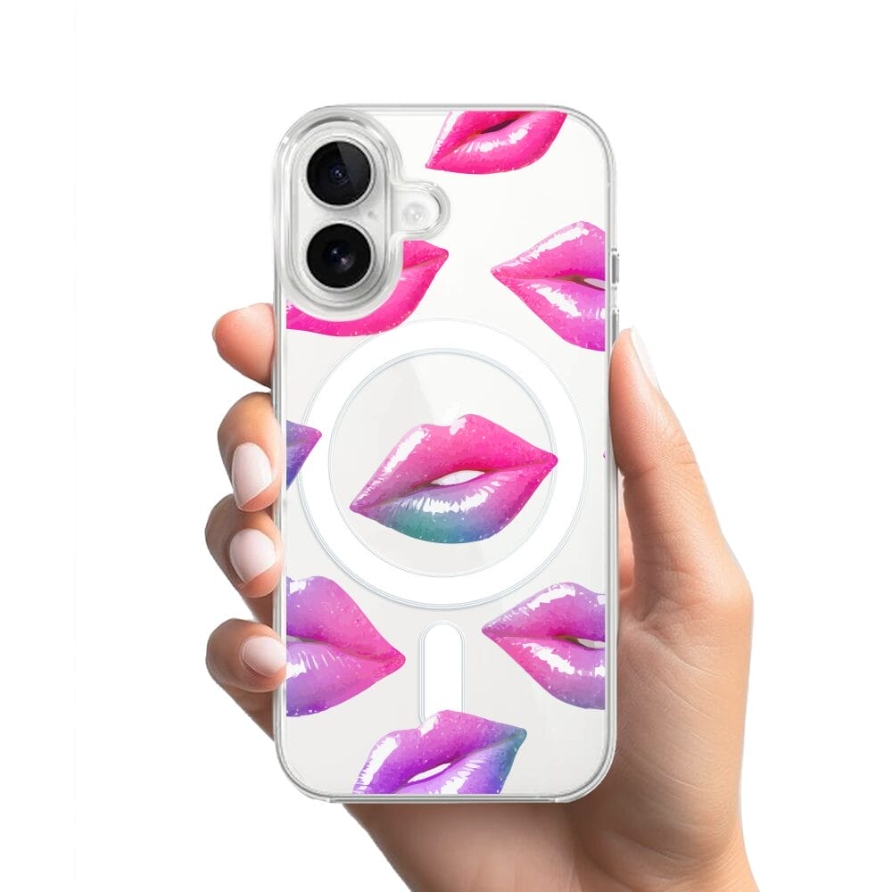 Etui do iPhone 16 z MagSafe przeźroczyste, silikonowe Flexi, hologramowe usta - obrazek 2