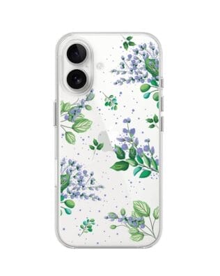 Etui do iPhone 16 przeźroczyste, silikonowe Flexi, fioletowe kwiatki