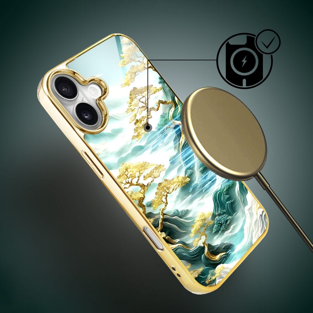 Etui do iPhone 16 Plus IBIZU Elite Glass z MagSafe Magia Azji złote drzewa w stylu japońskim, złote - obrazek 3