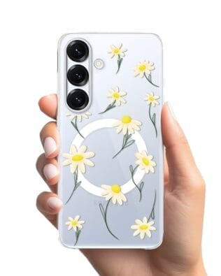 Etui do Samsung Galaxy S25 Plus z MagSafe przeźroczyste, silikonowe Flexi, stokrotki