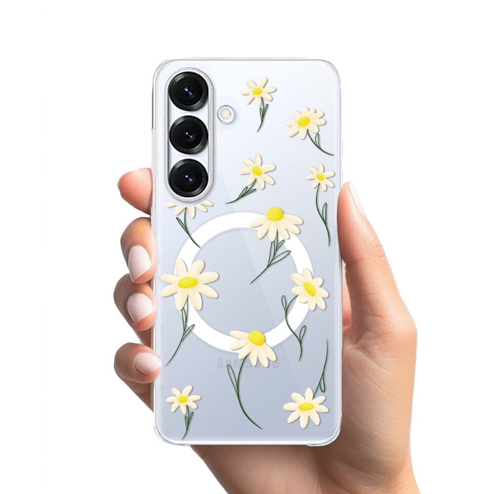 Etui do Samsung Galaxy S25 Plus z MagSafe przeźroczyste, silikonowe Flexi, stokrotki - obrazek 2