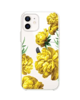 Etui do iPhone 12 Mini przeźroczyste, silikonowe Flexi, żółte piwonie