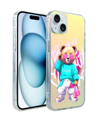 Etui do iPhone 15 IBIZU California Sunset z MagSafe, zmieniające kolor, Pink Queen, stylowy miś