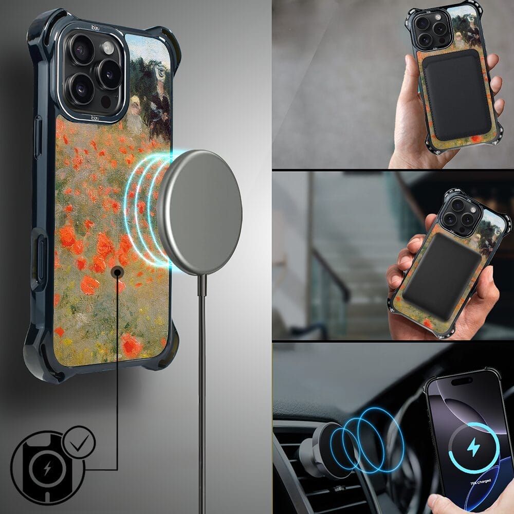 Etui do iPhone 16 Pro Max IBIZU DropGuard Ultra z MagSafe, Claude Monet, pole maków - obrazek 8