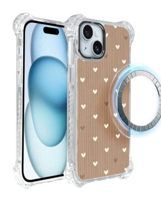 Etui iPhone 15 IBIZU DropGuard Ultra z MagSafe, Boho, Pudrowe serca