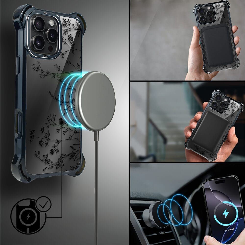 Etui iPhone 16 Pro Max IBIZU DropGuard Ultra z MagSafe, Midnight, Dotyk kwiatów - obrazek 8