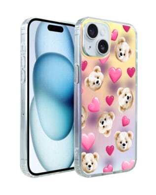 Etui do iPhone 15 IBIZU California Sunset zmieniające kolor, Love Mood, miś i serduszka