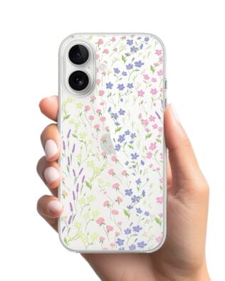 Etui do iPhone 16 przeźroczyste, silikonowe Flexi, kwiaty polne