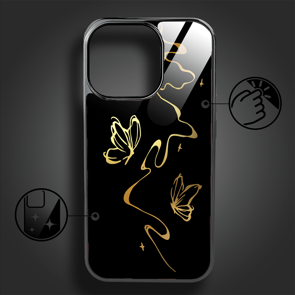 Etui do iPhone 16 Pro Max IBIZU Elite Glass z MagSafe Golden Midnight, Efekt motyla, czarne - obrazek 2