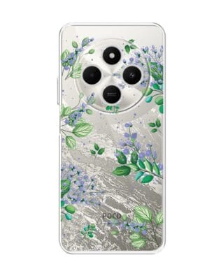 Etui do Xiaomi POCO C75 przeźroczyste, silikonowe Flexi, fioletowe kwiatki