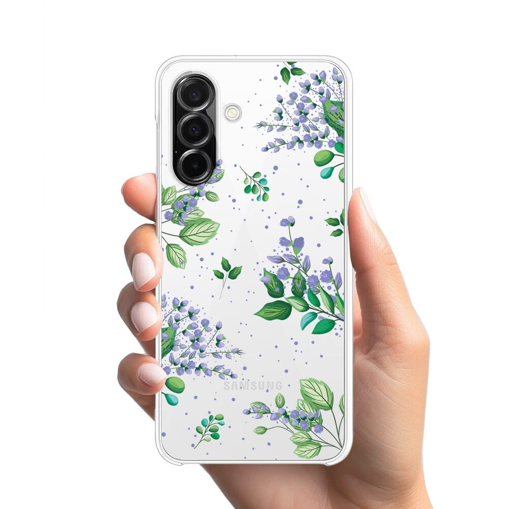 Etui do Samsung Galaxy A26 5G przeźroczyste, silikonowe Flexi, fioletowe kwiatki - obrazek 2