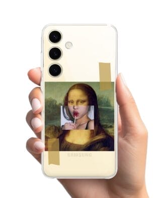Etui do Samsung Galaxy S24 przeźroczyste, silikonowe Flexi, Mona Lisa z lizakiem
