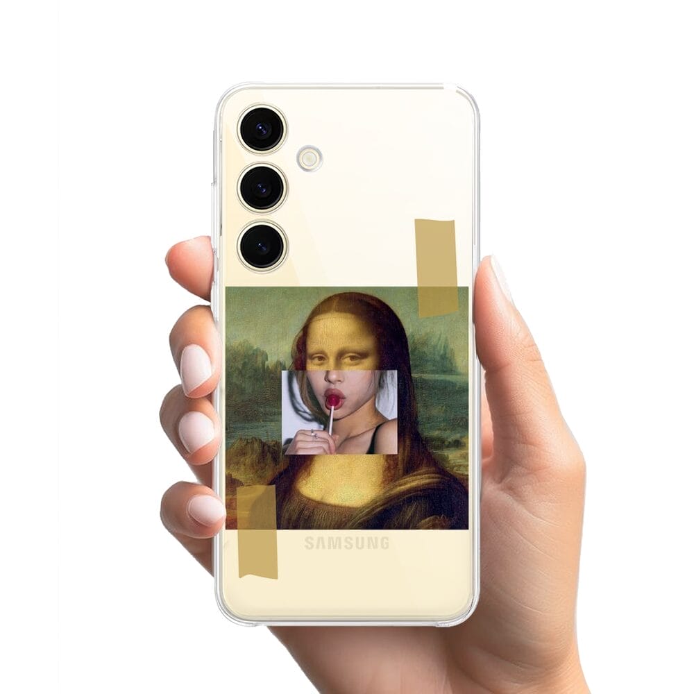 Etui do Samsung Galaxy S24 przeźroczyste, silikonowe Flexi, Mona Lisa z lizakiem - obrazek 2