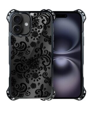 Etui do iPhone 16 Plus IBIZU DropGuard Ultra z MagSafe, Midnight, Koronkowa czerń