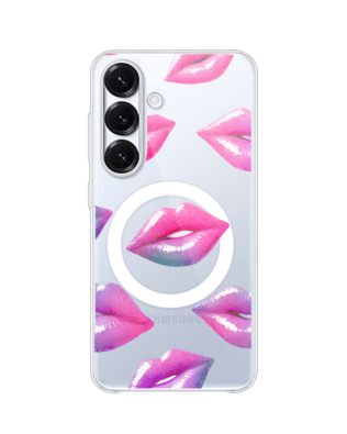 Etui do Samsung Galaxy S25 z MagSafe przeźroczyste, silikonowe Flexi, hologramowe usta