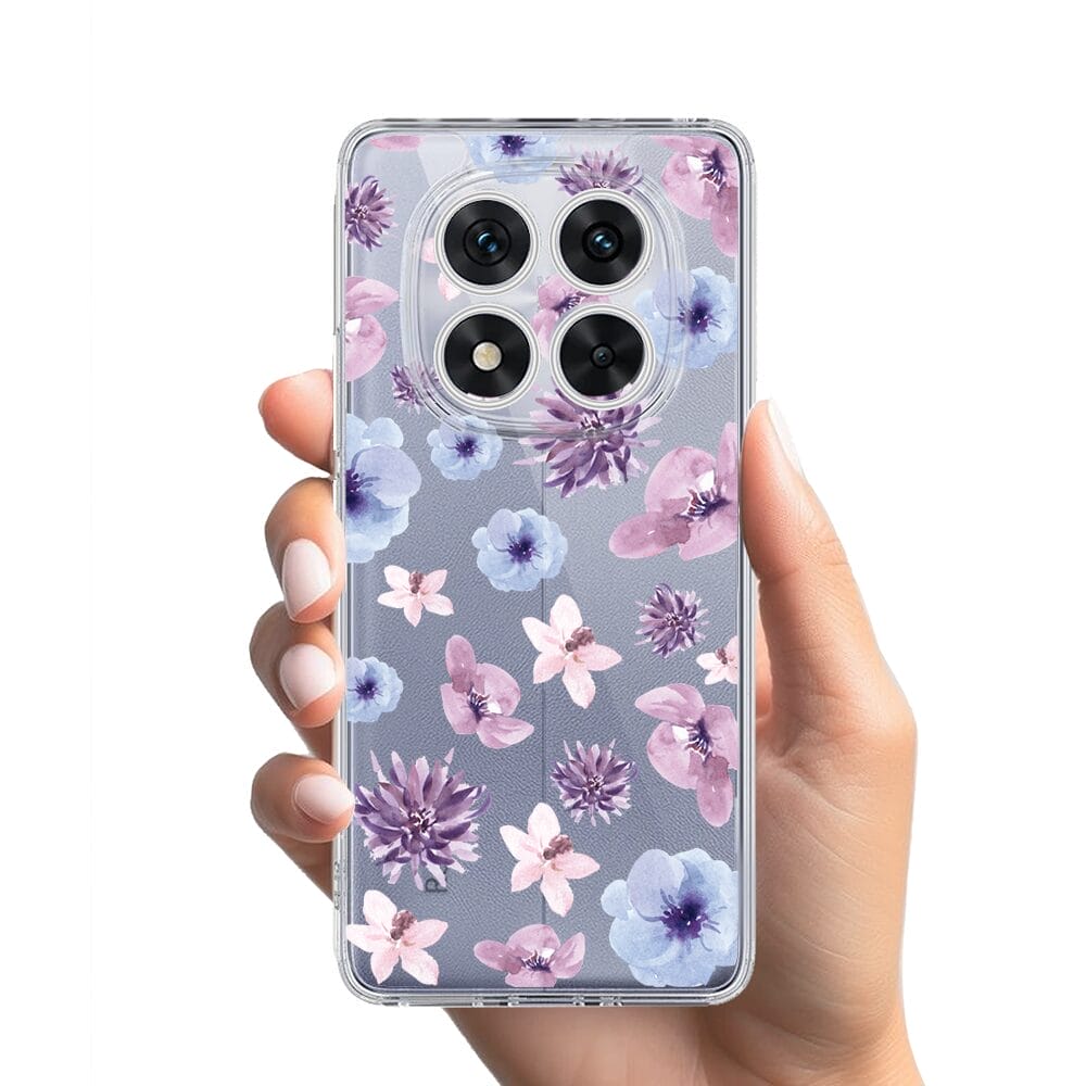 Etui do Xiaomi Redmi Note 14 Pro 5G przeźroczyste, silikonowe Flexi, kwiatki niebieskie, fioletowe - obrazek 2