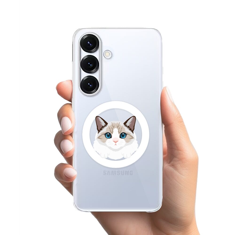 Etui do Samsung Galaxy S25 z MagSafe przeźroczyste, silikonowe Flexi, kot birmański - obrazek 2