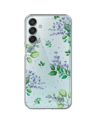 Etui do Samsung  Galaxy M15 5G przeźroczyste, silikonowe Flexi, fioletowe kwiatki
