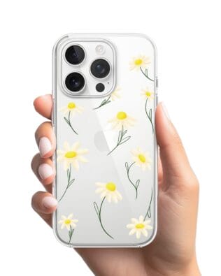 Etui do iPhone 15 Pro Max przeźroczyste, silikonowe Flexi, stokrotki