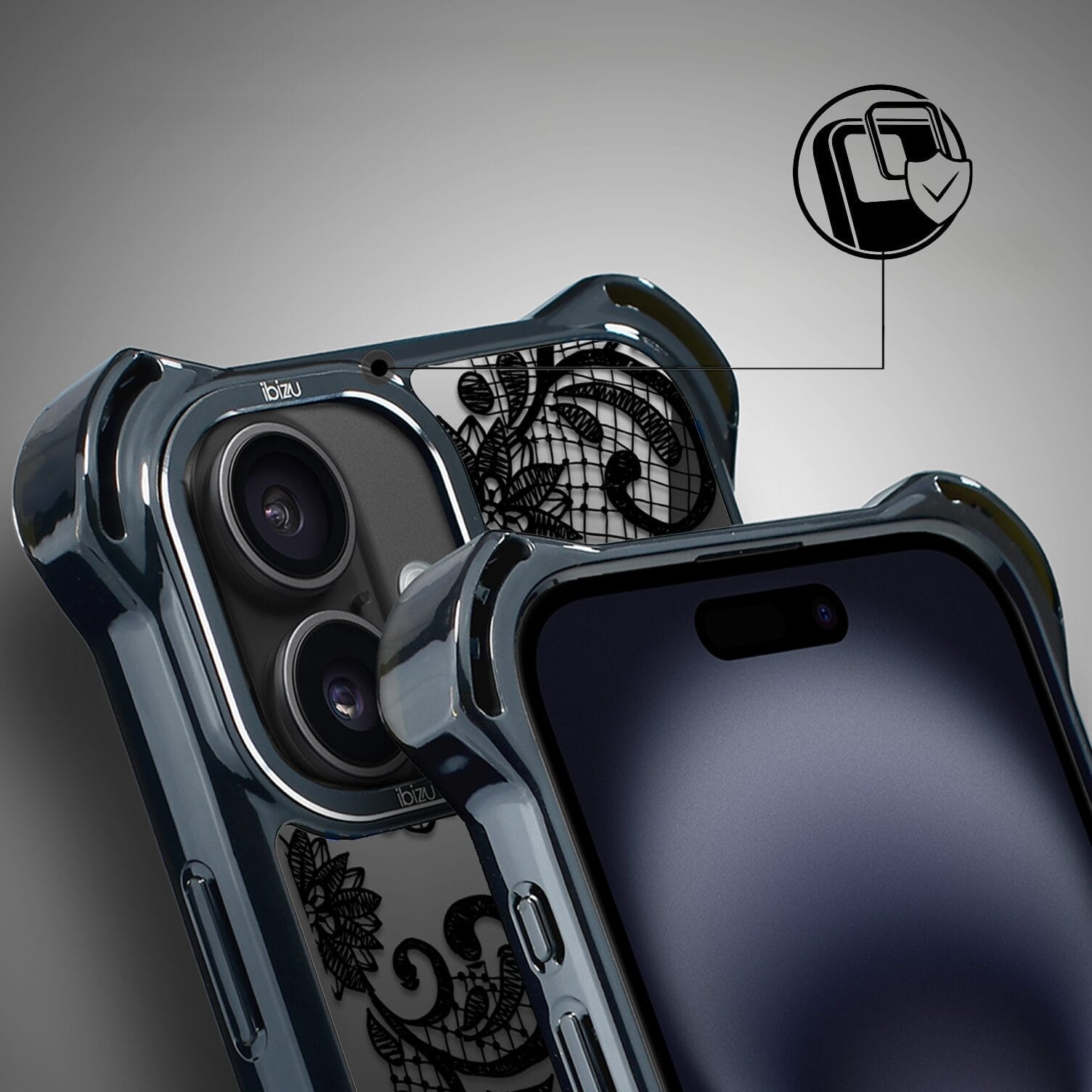 Etui do iPhone 16 IBIZU DropGuard Ultra z MagSafe, Midnight, Koronkowa czerń - obrazek 3