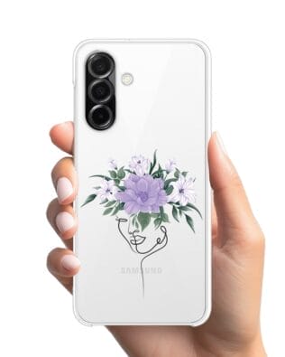 Etui do Samsung Galaxy A26 5G przeźroczyste, silikonowe Flexi, kobieta z kwiatami