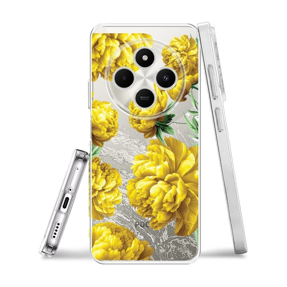 Etui do Xiaomi POCO C75 przeźroczyste, silikonowe Flexi, żółte piwonie - obrazek 3