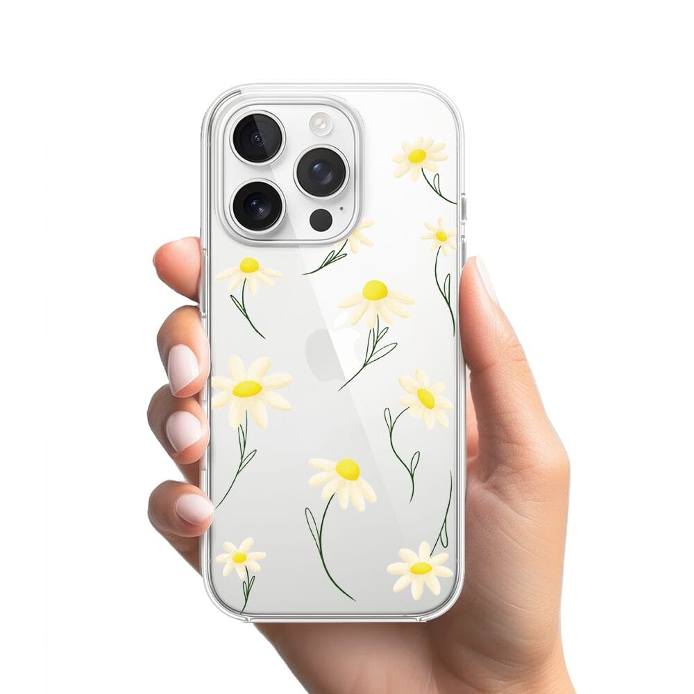 Etui do iPhone 14 Pro przeźroczyste, silikonowe Flexi, stokrotki - obrazek 2