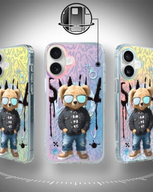 Etui do iPhone 16 IBIZU California Sunset z MagSafe, zmieniające kolor, Graffiti Boy, artystyczny miś