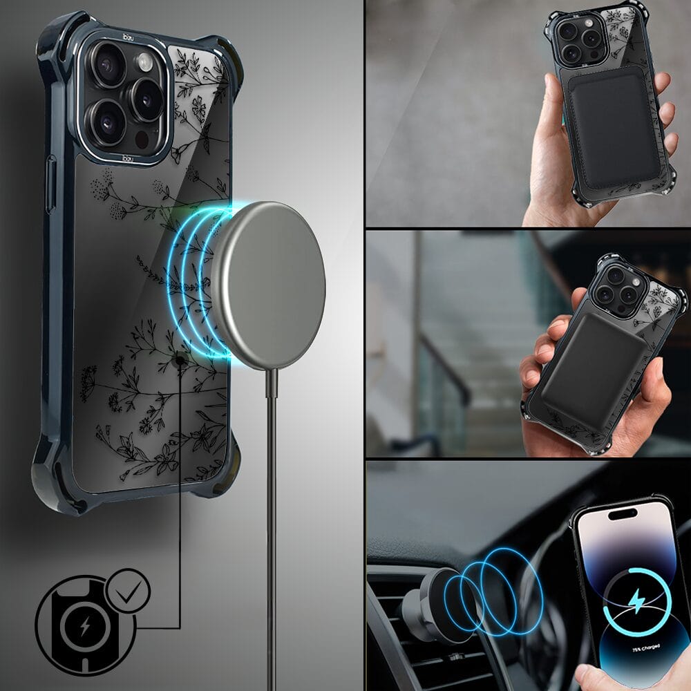 Etui do iPhone 14 Pro IBIZU DropGuard Ultra z MagSafe, Midnight, Dotyk kwiatów - obrazek 8